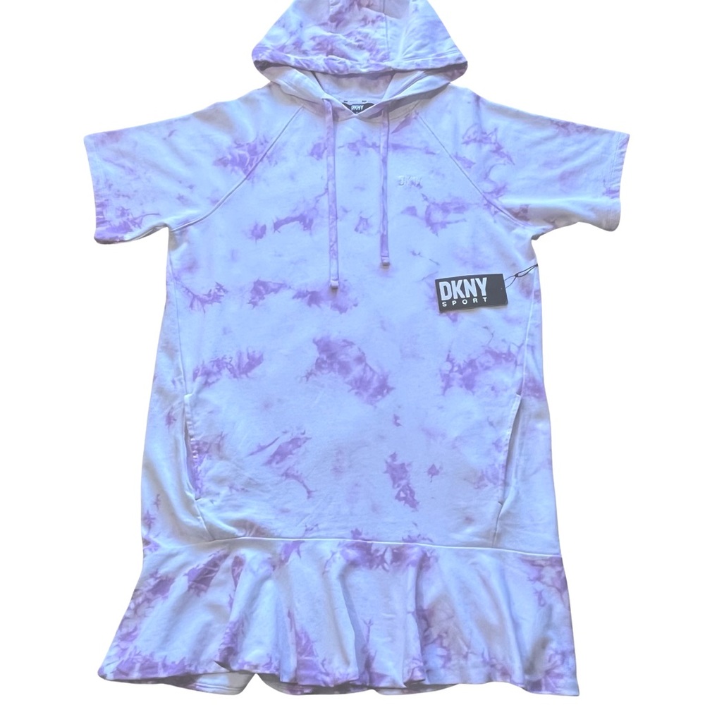 DKNY Sport Purple and White Tie-Dyed Hoodie Sneaker Dress New with Tags Size S